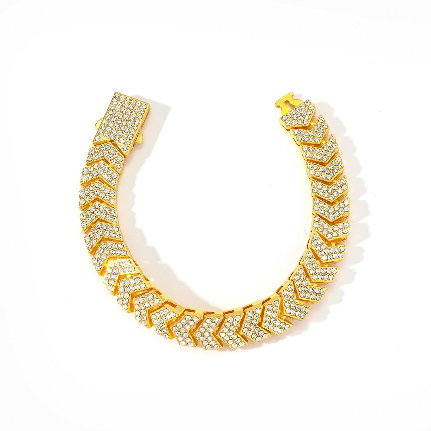 Fish Tail Hip-Hop Cuban Link Chain Curb Chain Necklace For Unisex Featuring Golden Zinc Alloy And Rhinestones Inlay