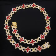 Gold Red Diamond (Colored Glass Figure 8 Chain + Full Diamond Clasp)