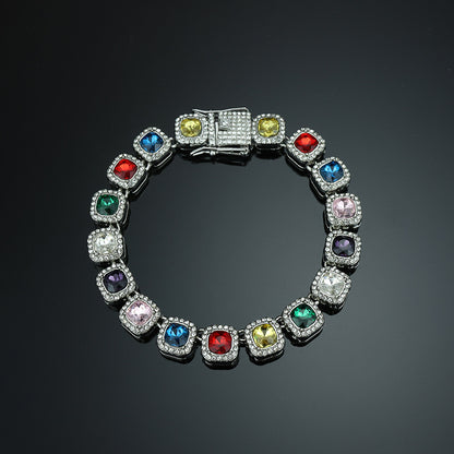 Hip-Hop Square Pendant For Unisex Featuring Golden Zinc Alloy With Glass Inlay On Cuban Link Chain