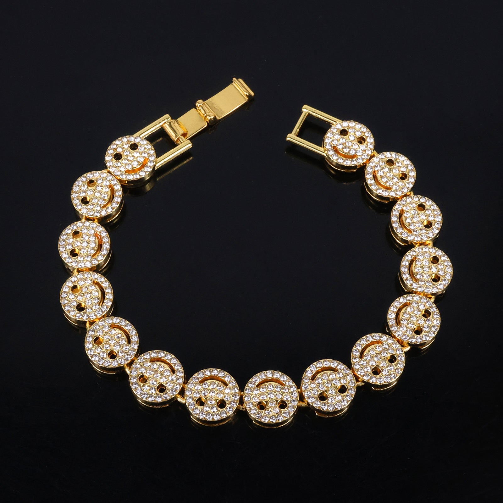 Golden Hip-Hop Smiley Face Pendant For Men's Cuban Link Chain Curb Chain Featuring Rhinestone Inlay Alloy Material