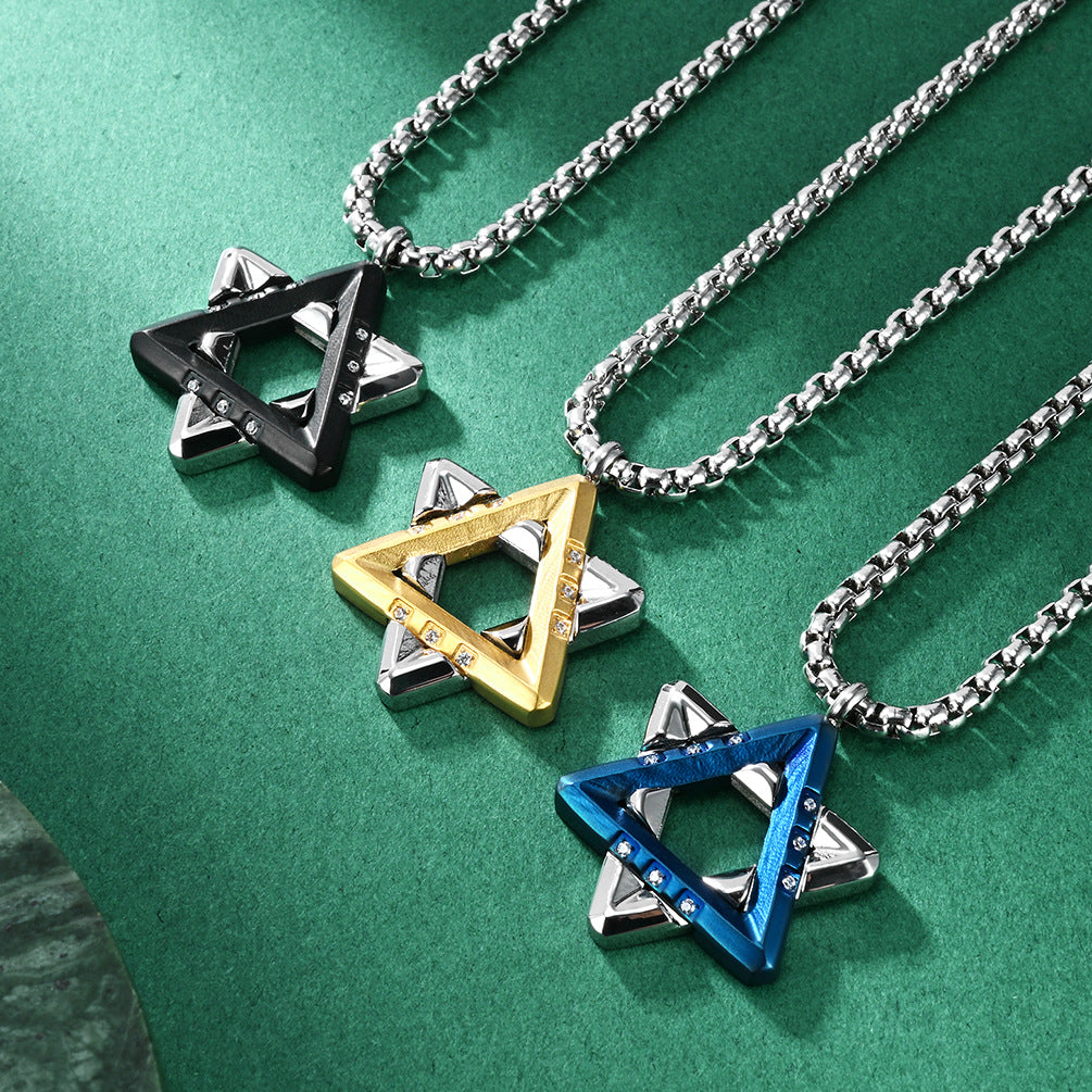 Hexagram Pendant Necklace For Men In Original Design, Made Of Durable Titanium Steel