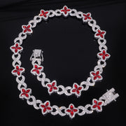 Silver Red Diamond (Colored Glass Figure 8 Chain + Full Diamond Clasp)