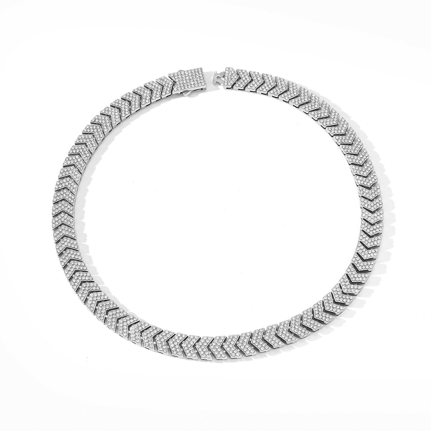 Fish Tail Hip-Hop Cuban Link Chain Curb Chain Necklace For Unisex Featuring Golden Zinc Alloy And Rhinestones Inlay