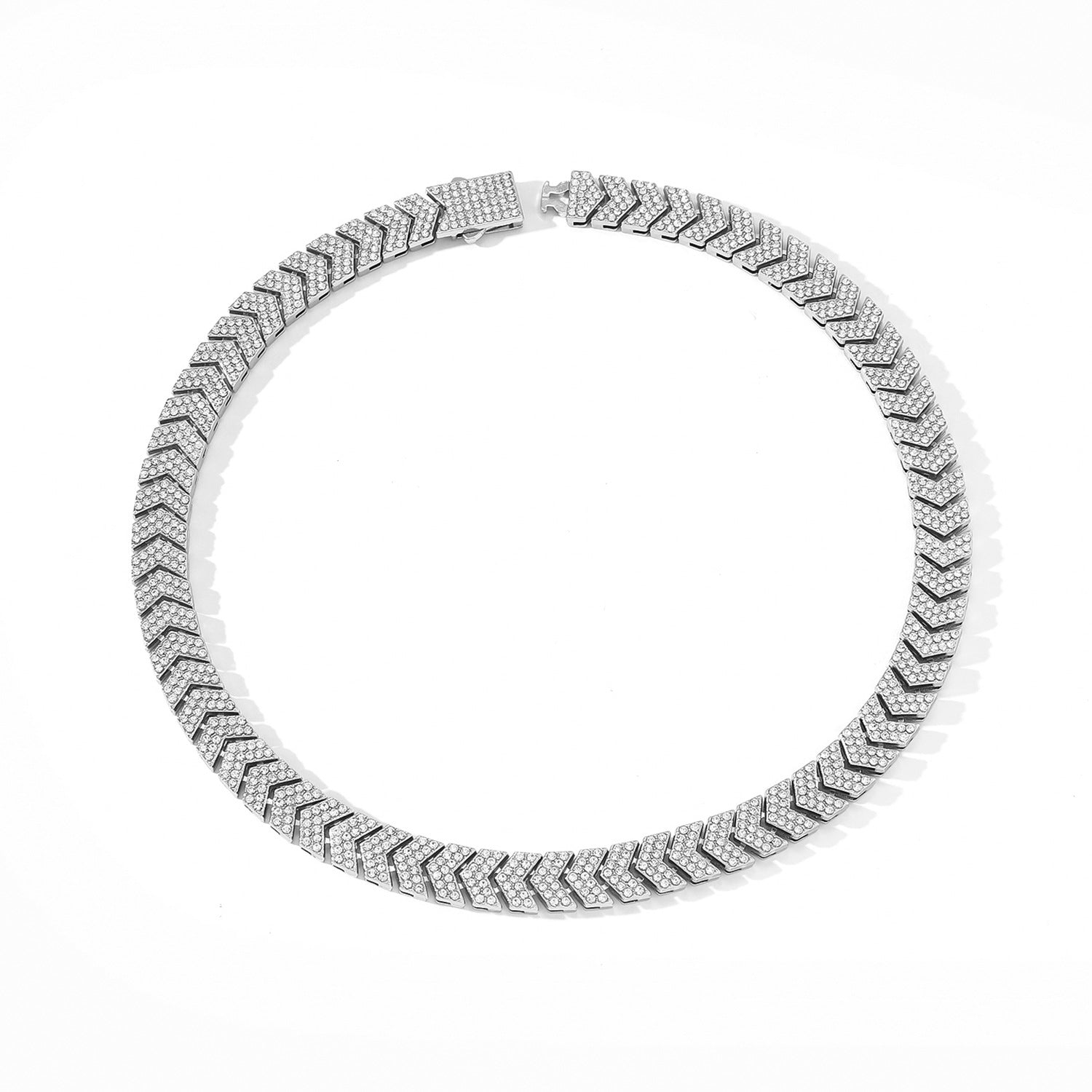 Fish Tail Hip-Hop Cuban Link Chain Curb Chain Necklace For Unisex Featuring Golden Zinc Alloy And Rhinestones Inlay