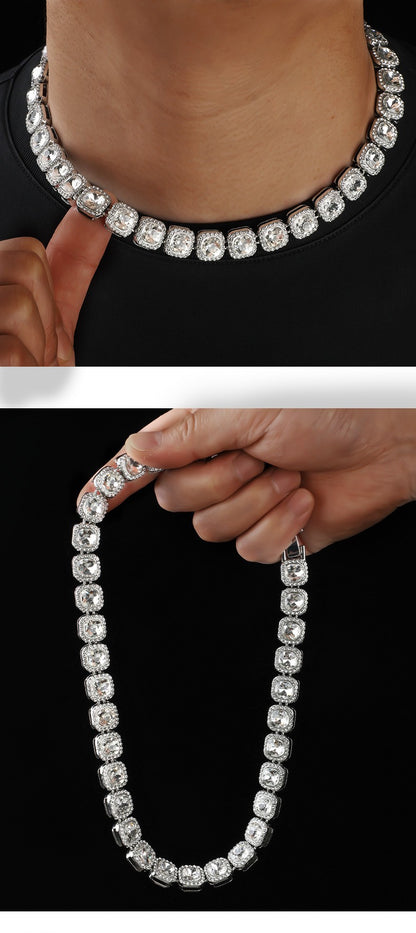 For Unisex Hip-Hop Golden Cuban Link Chain Curb Chain Made Of Zinc Alloy With Glass Inlay
