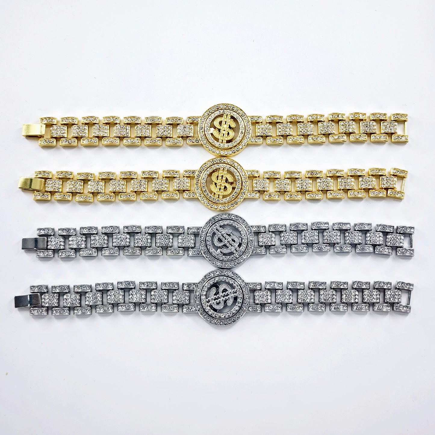 Golden Hip-Hop Dollar Pendant For Unisex Featuring Rhinestones On Alloy Cuban Link Chain Curb Chain
