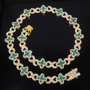 Gold Green Diamond (Colored Glass Figure 8 Chain + Full Diamond Clasp)