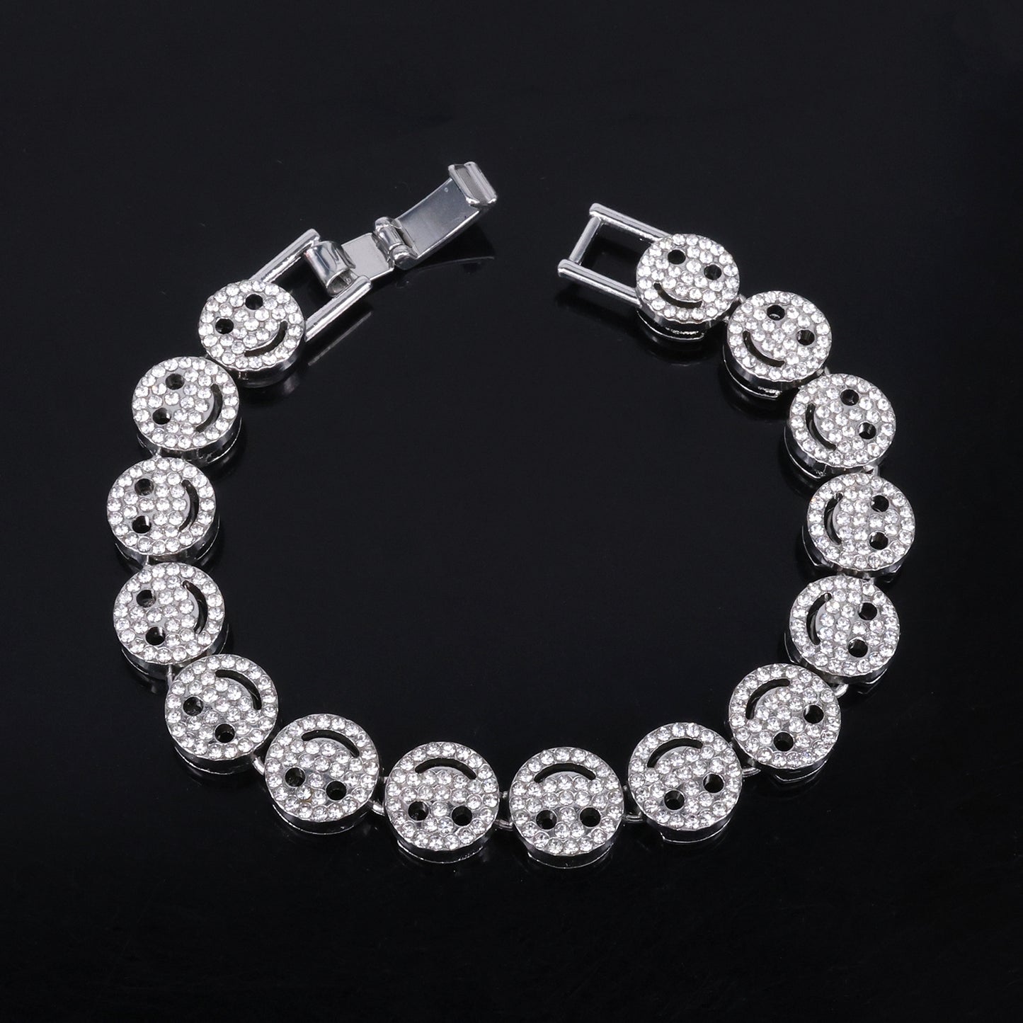Golden Hip-Hop Smiley Face Pendant For Men's Cuban Link Chain Curb Chain Featuring Rhinestone Inlay Alloy Material