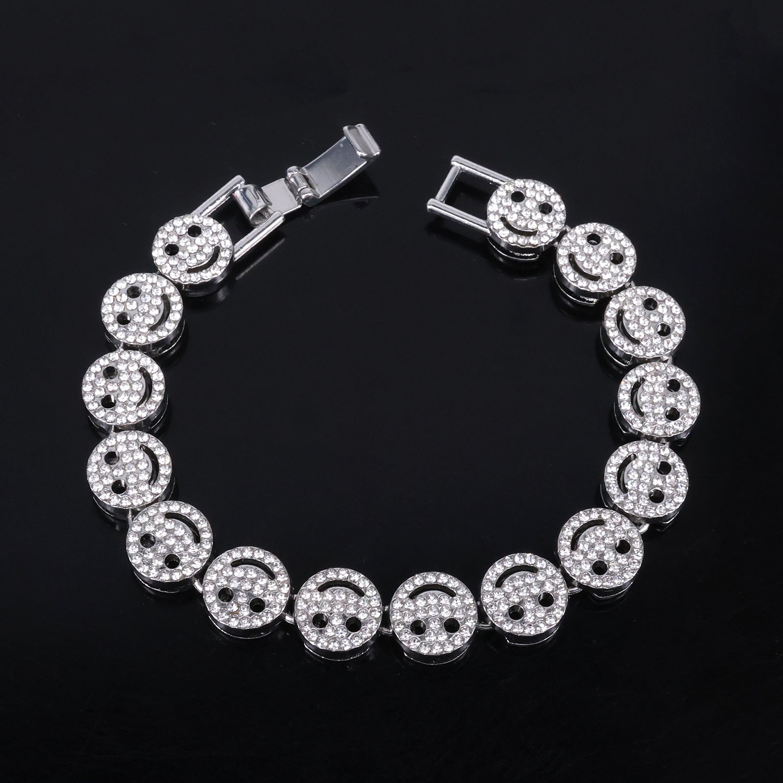 Golden Hip-Hop Smiley Face Pendant For Men's Cuban Link Chain Curb Chain Featuring Rhinestone Inlay Alloy Material