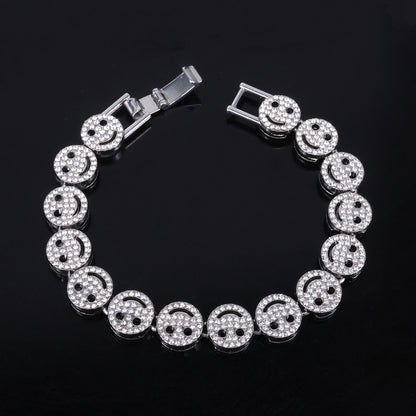 Golden Hip-Hop Smiley Face Pendant For Men's Cuban Link Chain Curb Chain Featuring Rhinestone Inlay Alloy Material