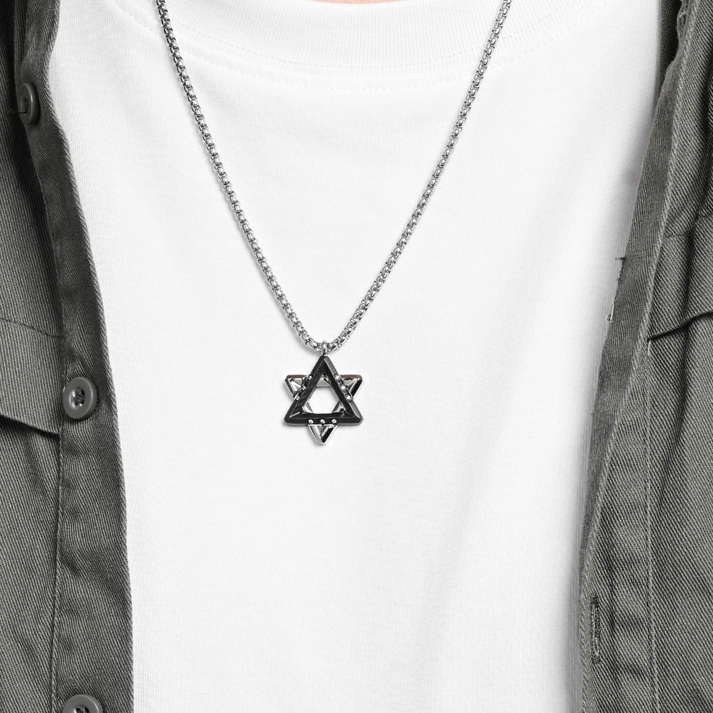 Hexagram Pendant Necklace For Men In Original Design, Made Of Durable Titanium Steel