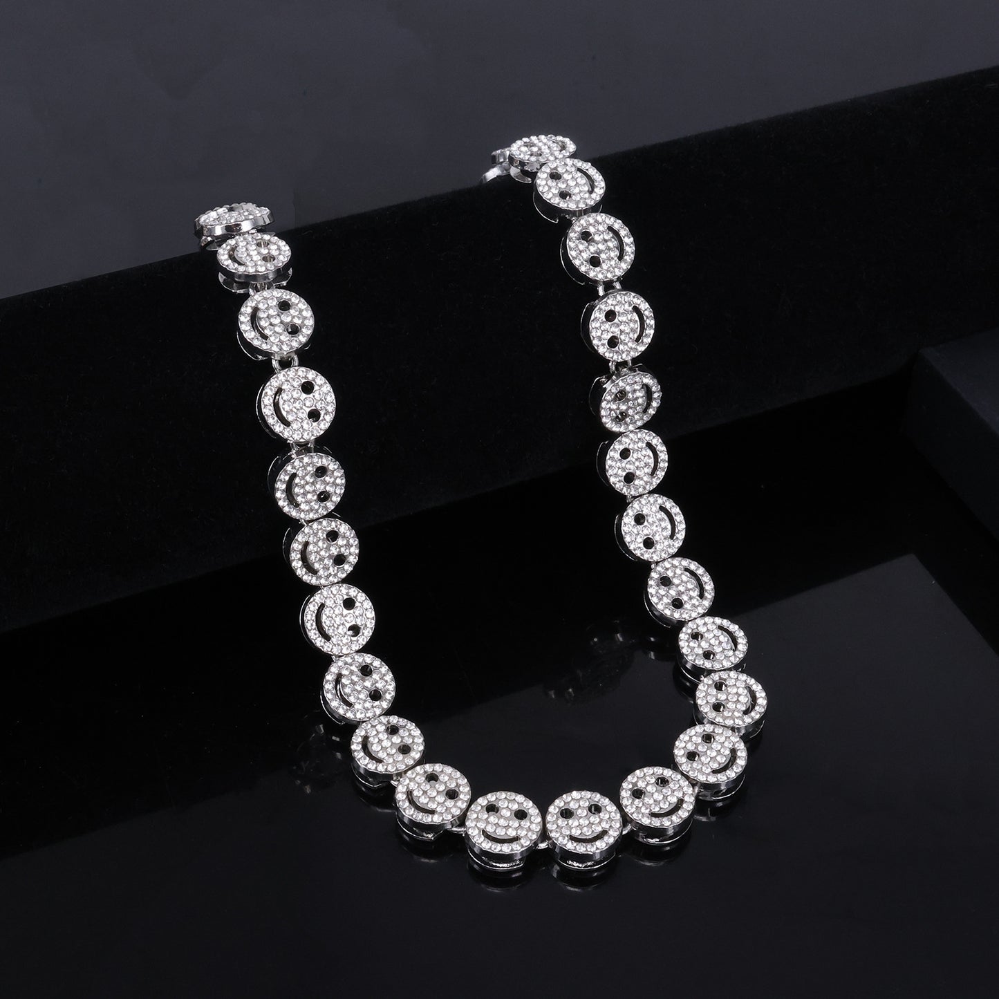 Golden Hip-Hop Smiley Face Pendant For Men's Cuban Link Chain Curb Chain Featuring Rhinestone Inlay Alloy Material