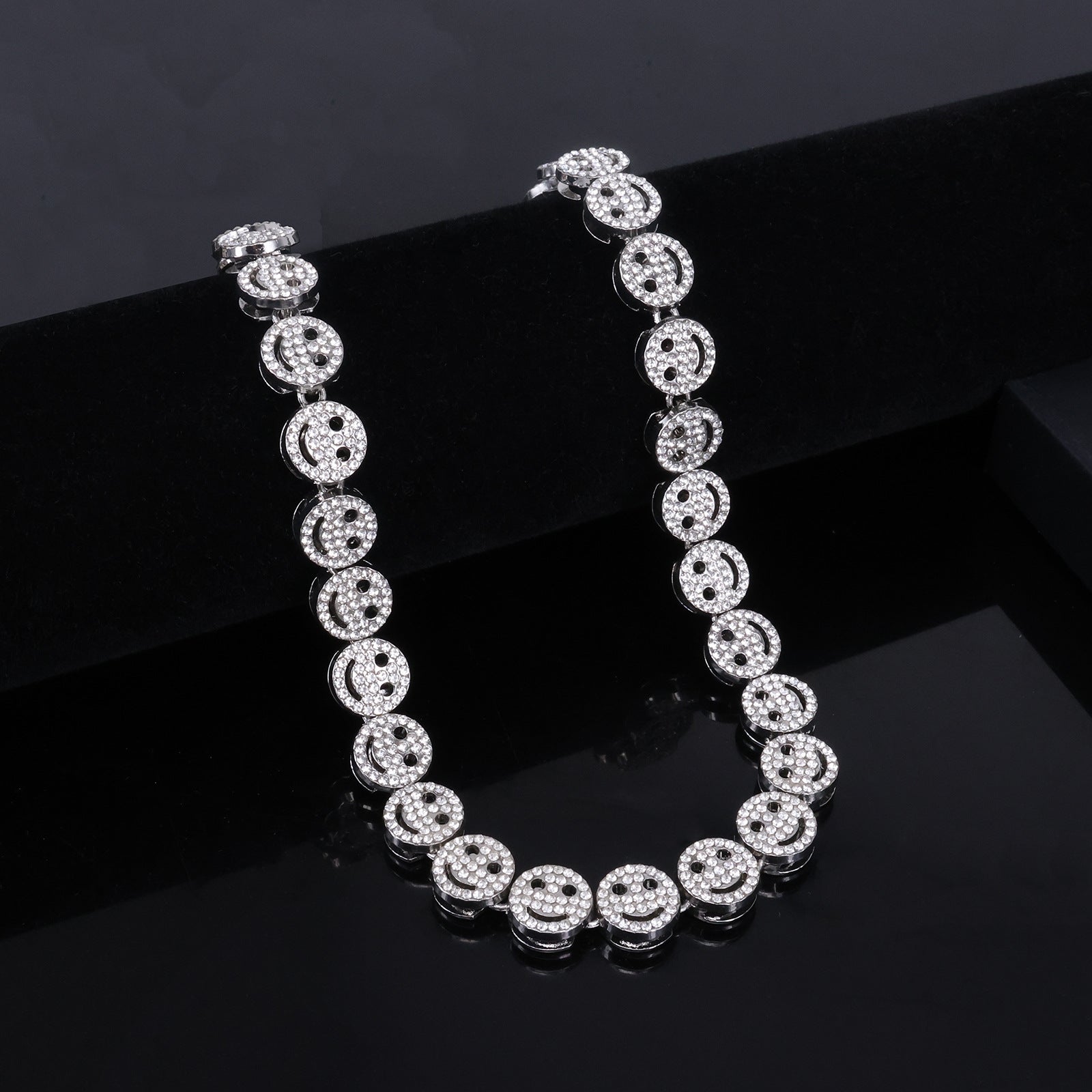 Golden Hip-Hop Smiley Face Pendant For Men's Cuban Link Chain Curb Chain Featuring Rhinestone Inlay Alloy Material