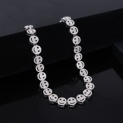Golden Hip-Hop Smiley Face Pendant For Men's Cuban Link Chain Curb Chain Featuring Rhinestone Inlay Alloy Material