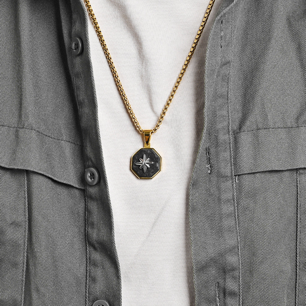 Novelty Star Pendant For Men's In Steel Color 304 Stainless Steel With Electroplated Finish
