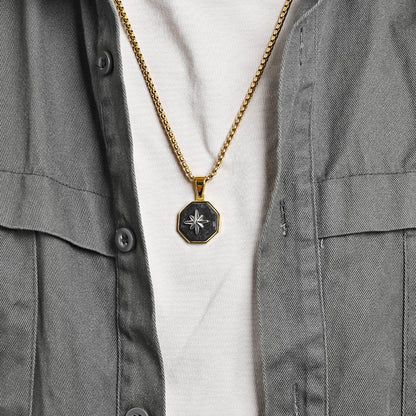 Novelty Star Pendant For Men's In Steel Color 304 Stainless Steel With Electroplated Finish