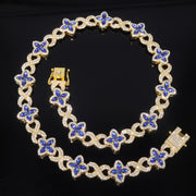 Gold Blue Diamond (Colored Glass Figure 8 Chain + Full Diamond Clasp)