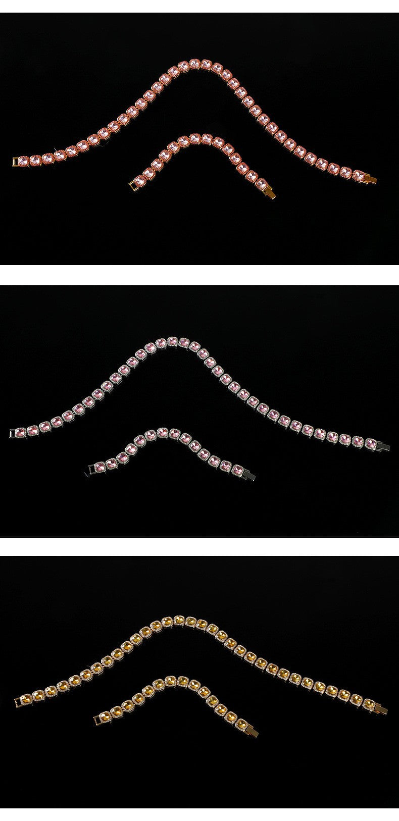 For Unisex Hip-Hop Golden Cuban Link Chain Curb Chain Made Of Zinc Alloy With Glass Inlay