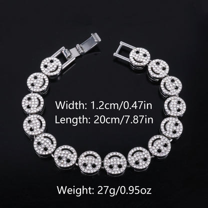 Golden Hip-Hop Smiley Face Pendant For Men's Cuban Link Chain Curb Chain Featuring Rhinestone Inlay Alloy Material