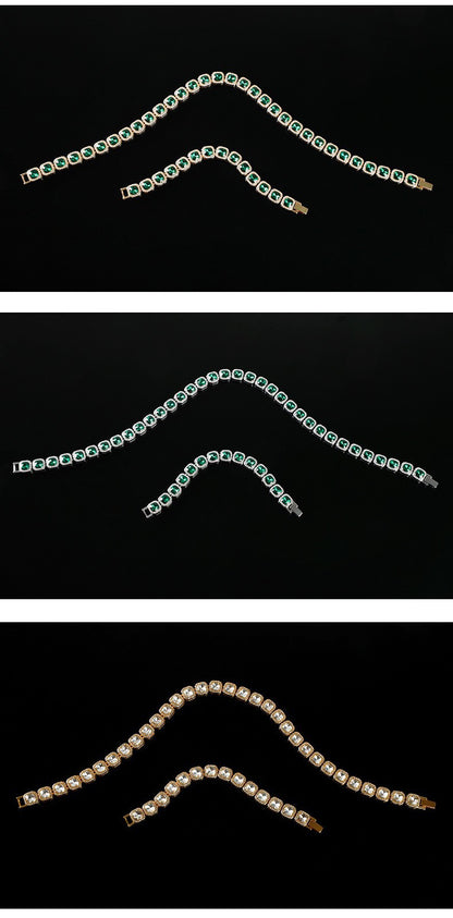 For Unisex Hip-Hop Golden Cuban Link Chain Curb Chain Made Of Zinc Alloy With Glass Inlay