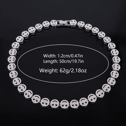 Golden Hip-Hop Smiley Face Pendant For Men's Cuban Link Chain Curb Chain Featuring Rhinestone Inlay Alloy Material