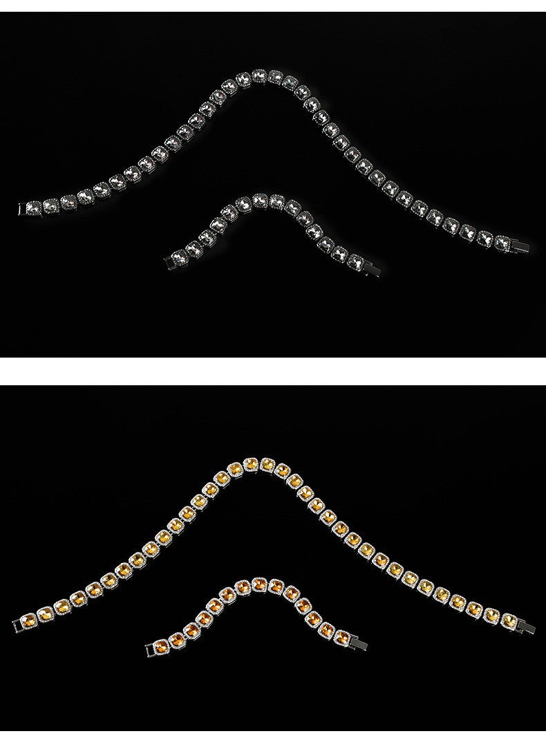 For Unisex Hip-Hop Golden Cuban Link Chain Curb Chain Made Of Zinc Alloy With Glass Inlay