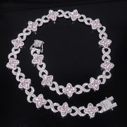 Silver Pink Diamond (Colored Glass Figure 8 Chain + Full Diamond Clasp)