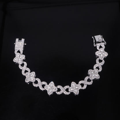 Four Leaf Clover Necklace For Unisex Featuring Golden Zinc Alloy With Glass Inlay And Cuban Link Chain