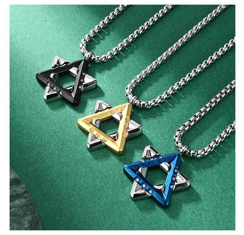 Hexagram Pendant Necklace For Men In Original Design, Made Of Durable Titanium Steel