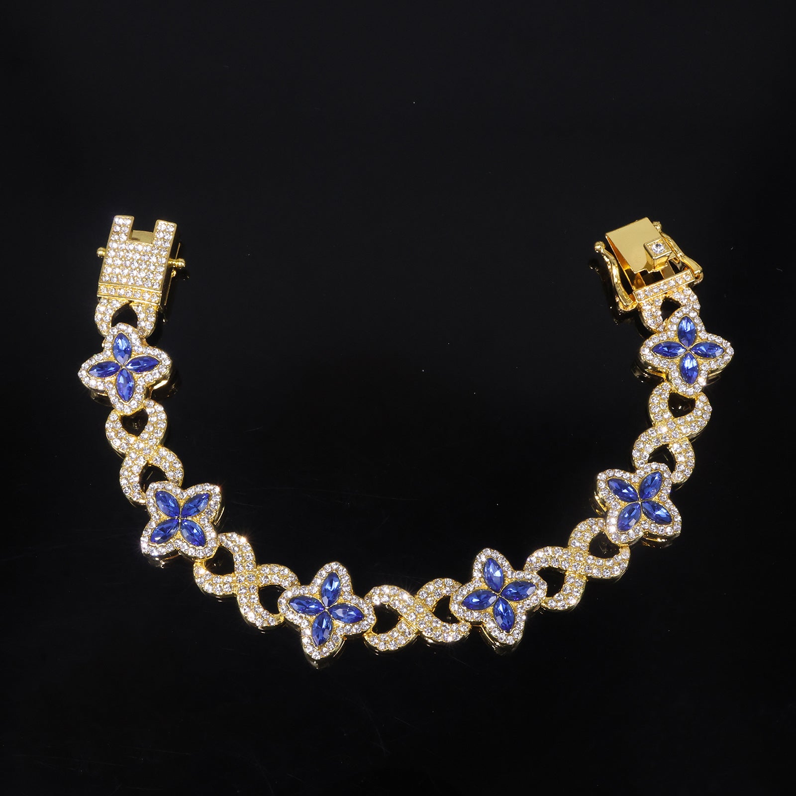 Four Leaf Clover Necklace For Unisex Featuring Golden Zinc Alloy With Glass Inlay And Cuban Link Chain