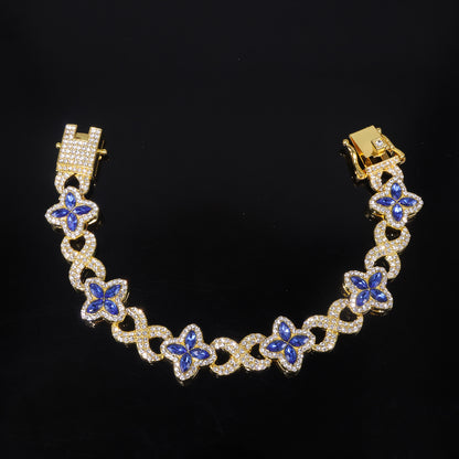 Four Leaf Clover Necklace For Unisex Featuring Golden Zinc Alloy With Glass Inlay And Cuban Link Chain