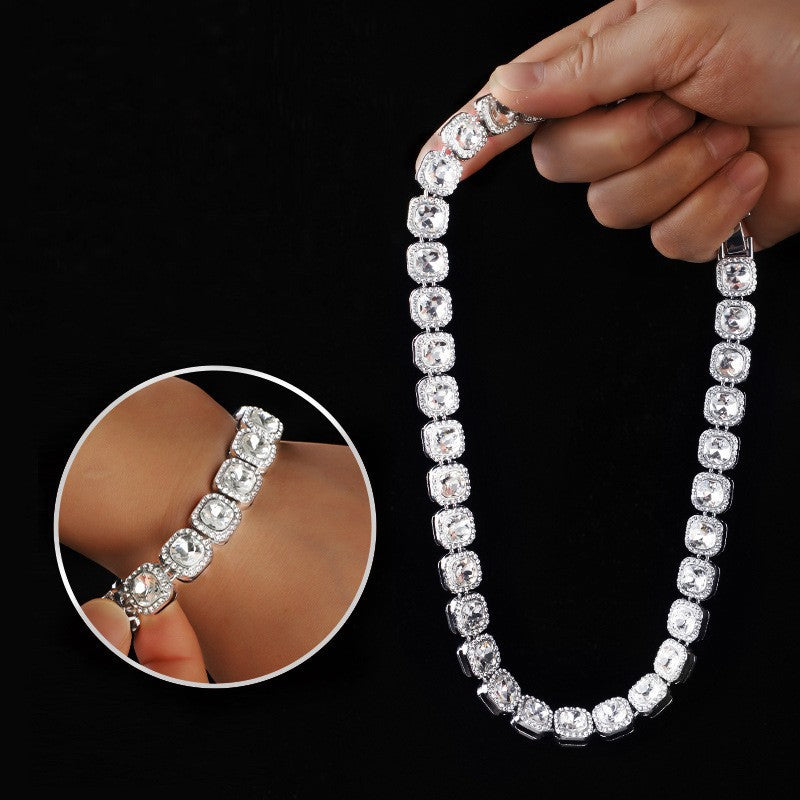 For Unisex Hip-Hop Golden Cuban Link Chain Curb Chain Made Of Zinc Alloy With Glass Inlay