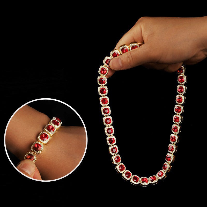 For Unisex Hip-Hop Golden Cuban Link Chain Curb Chain Made Of Zinc Alloy With Glass Inlay