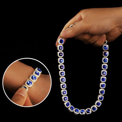 For Unisex Hip-Hop Golden Cuban Link Chain Curb Chain Made Of Zinc Alloy With Glass Inlay