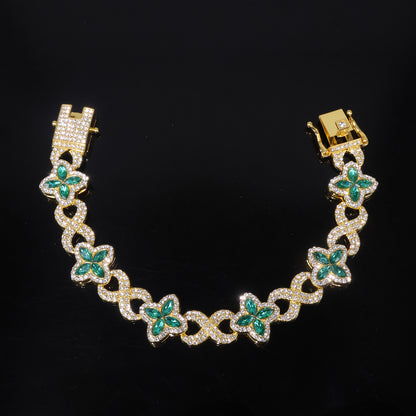 Four Leaf Clover Necklace For Unisex Featuring Golden Zinc Alloy With Glass Inlay And Cuban Link Chain