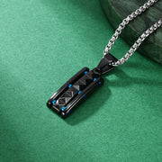 Black and Blue Pendant with Steel Color Pearl Chain