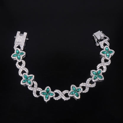 Four Leaf Clover Necklace For Unisex Featuring Golden Zinc Alloy With Glass Inlay And Cuban Link Chain