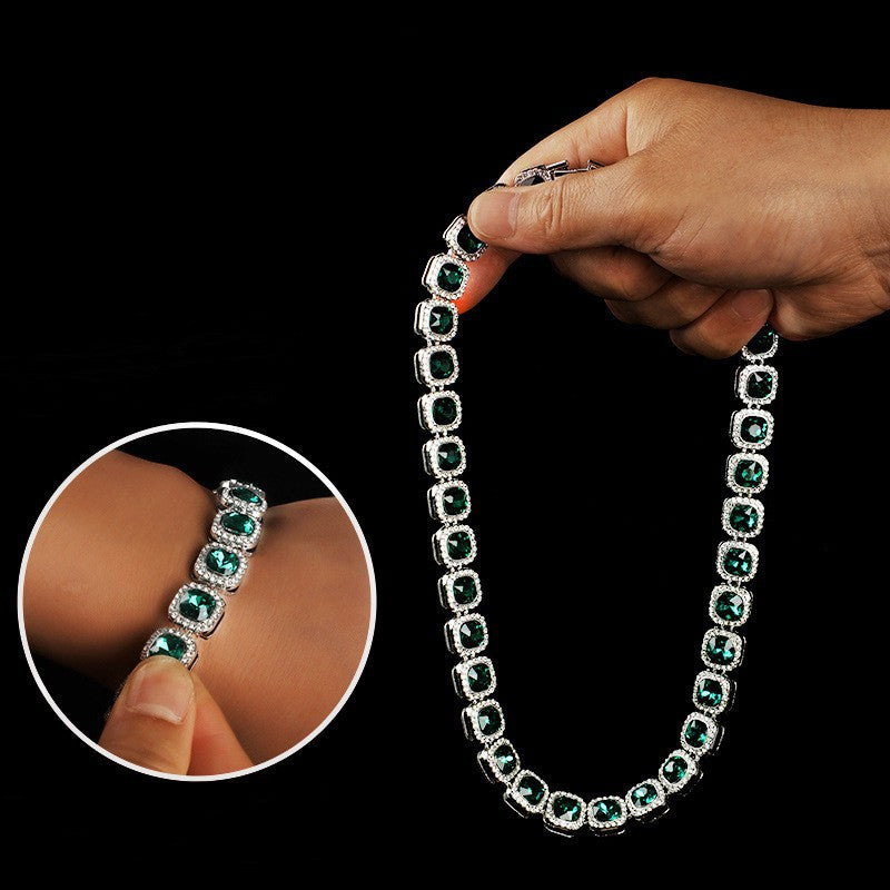 For Unisex Hip-Hop Golden Cuban Link Chain Curb Chain Made Of Zinc Alloy With Glass Inlay