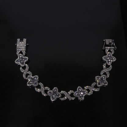 Four Leaf Clover Necklace For Unisex Featuring Golden Zinc Alloy With Glass Inlay And Cuban Link Chain