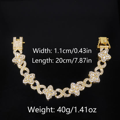 Four Leaf Clover Necklace For Unisex Featuring Golden Zinc Alloy With Glass Inlay And Cuban Link Chain