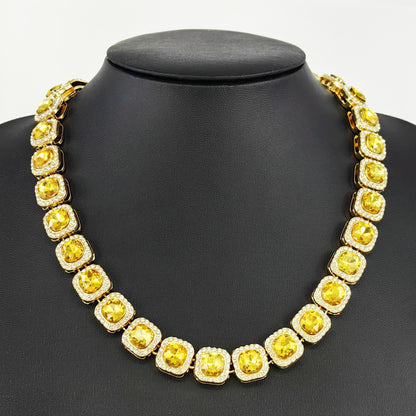 For Unisex Hip-Hop Golden Cuban Link Chain Curb Chain Made Of Zinc Alloy With Glass Inlay