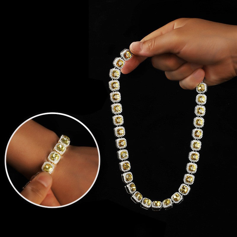 For Unisex Hip-Hop Golden Cuban Link Chain Curb Chain Made Of Zinc Alloy With Glass Inlay