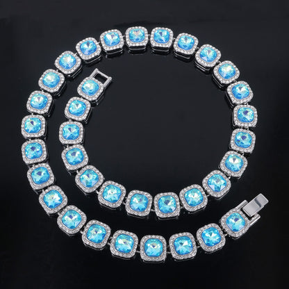 For Unisex Hip-Hop Golden Cuban Link Chain Curb Chain Made Of Zinc Alloy With Glass Inlay