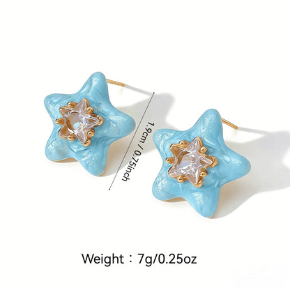 Sweet Pink Flowers Stud Earrings For Women With Electroplated Gold Plating Process