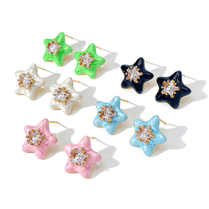 Sweet Pink Flowers Stud Earrings For Women With Electroplated Gold Plating Process