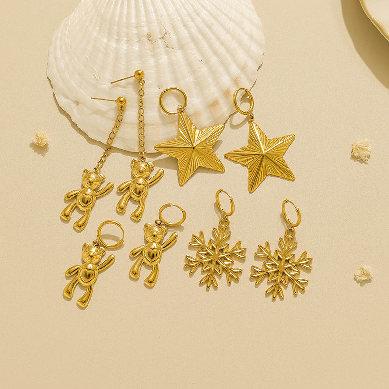 Cute Pentagram Stud Earrings For Women In 304 Stainless Steel With 18K Gold Plated Electroplated Finish