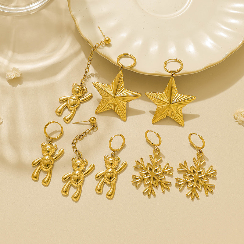 Cute Pentagram Stud Earrings For Women In 304 Stainless Steel With 18K Gold Plated Electroplated Finish