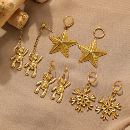 Cute Pentagram Stud Earrings For Women In 304 Stainless Steel With 18K Gold Plated Electroplated Finish