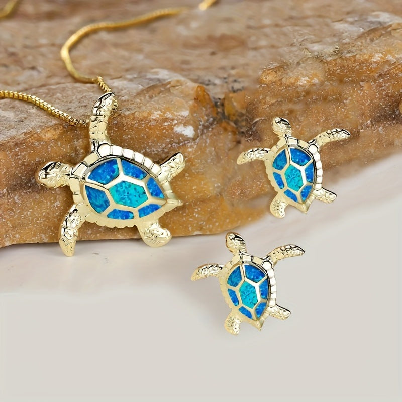 Women’s Tortoise Pattern Alloy Necklace With Enamel Finish And Box Chain, 1 Set Jewelry Set