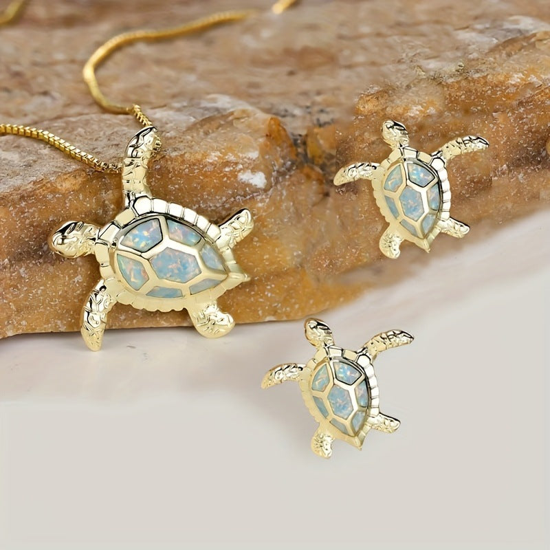 Women’s Tortoise Pattern Alloy Necklace With Enamel Finish And Box Chain, 1 Set Jewelry Set